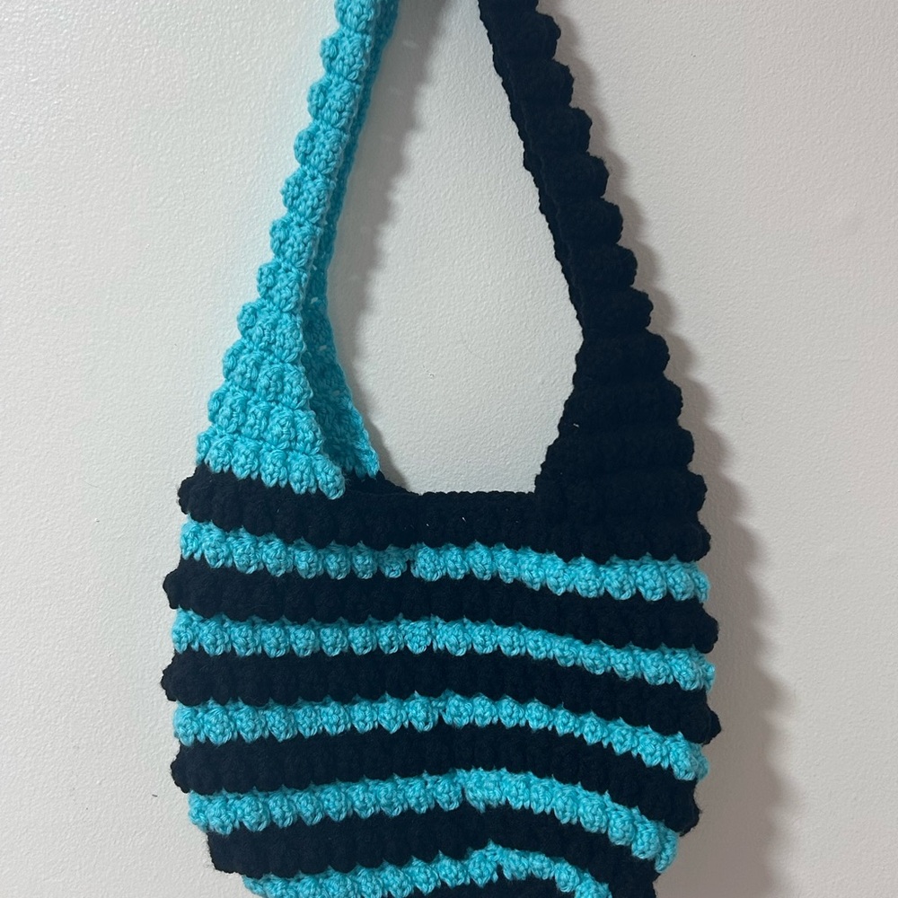 Handcrafted Black and Blue Crochet Bag